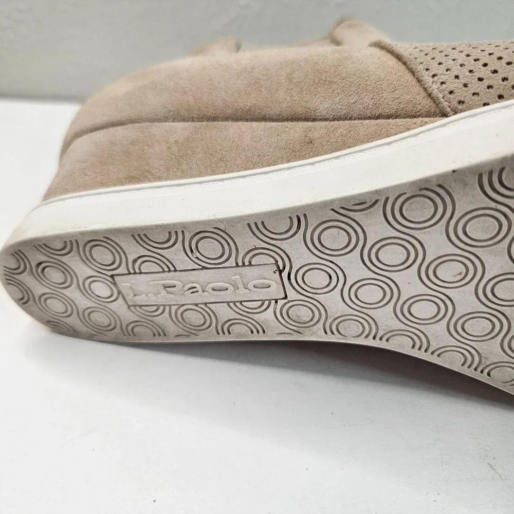 Paolo Linea Wedge Sneaker 10.5 Tan Suede Minimalist Perferated Casual Shoe Boots
